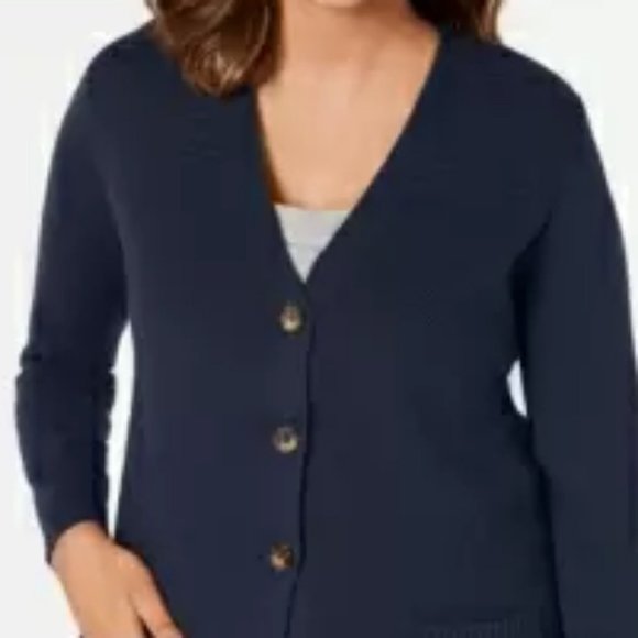 𝅺karen Scott Mixed Stitch Button Front Cardigan - Picture 2 of 3